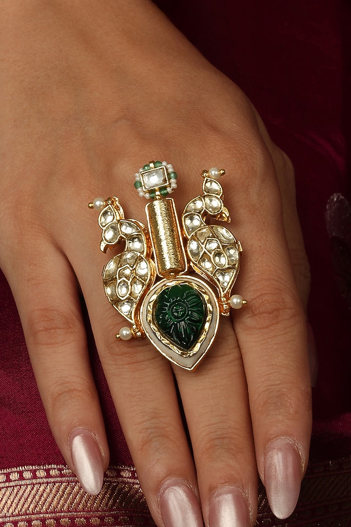 Gold Finish Brass Tavya Ring by Joules By Radhika at Pernia's Pop Up Shop