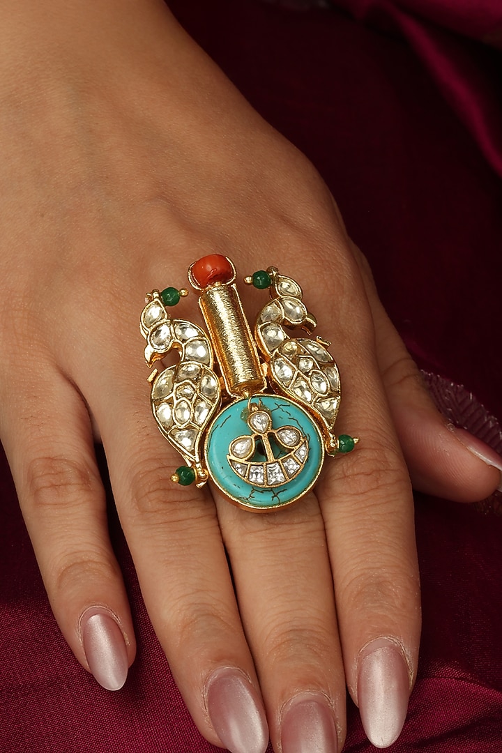 Gold Finish Brass Reyana Ring by Joules By Radhika at Pernia's Pop Up Shop