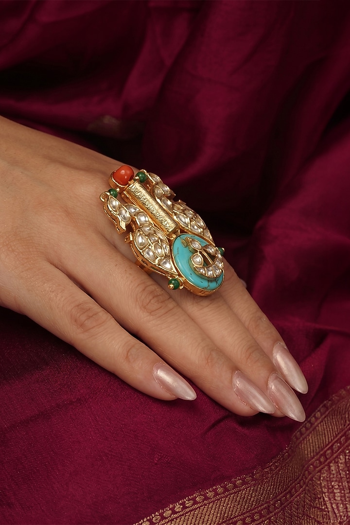 Gold Finish Brass Reyana Ring by Joules By Radhika at Pernia's Pop Up Shop