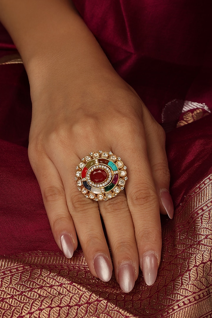 Gold Finish Brass Vayra Ring by Joules By Radhika at Pernia's Pop Up Shop