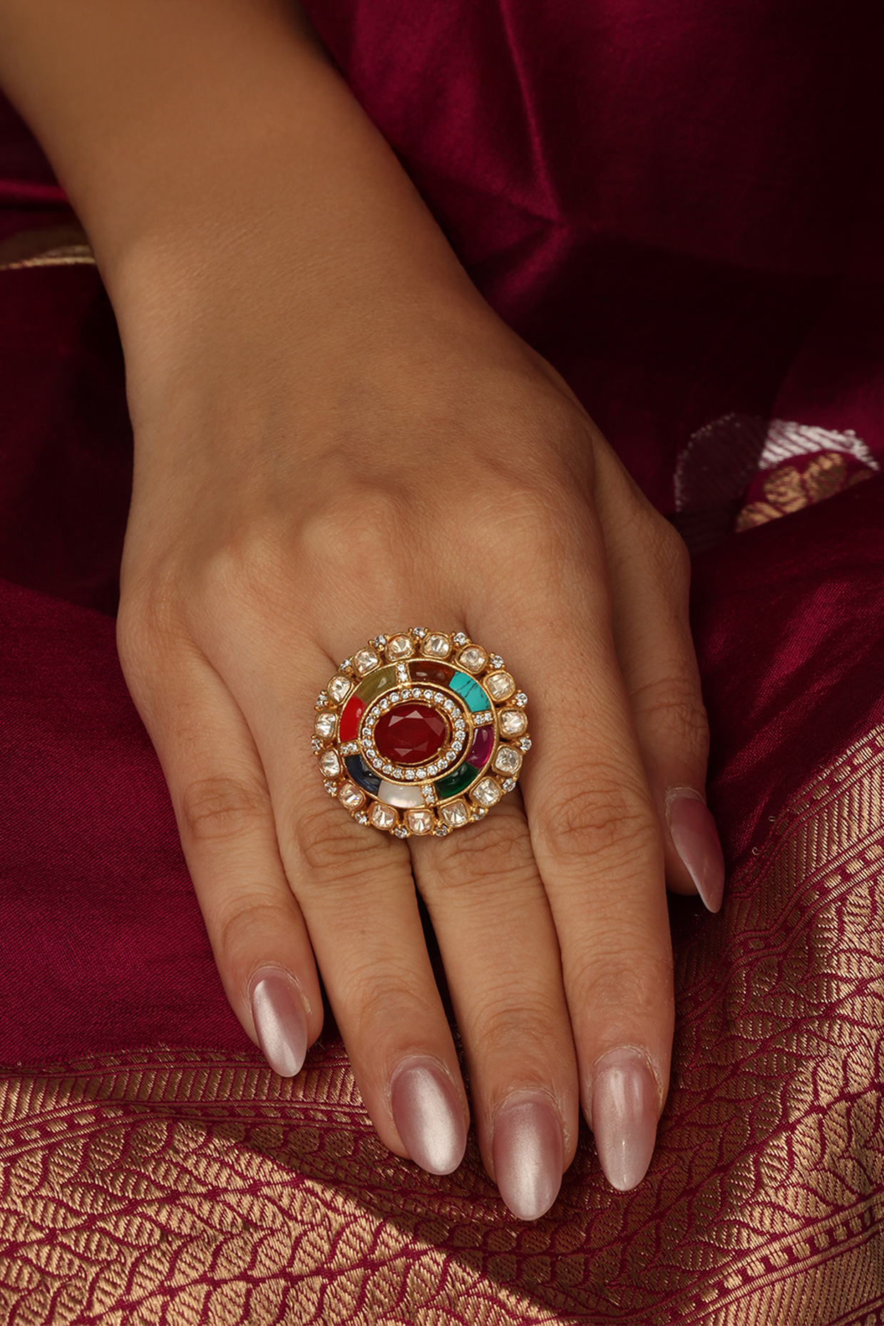 Gold Finish Brass Vayra Ring by Joules By Radhika