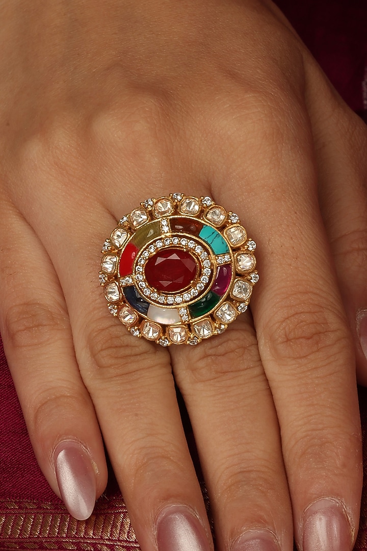 Gold Finish Brass Vayra Ring by Joules By Radhika at Pernia's Pop Up Shop