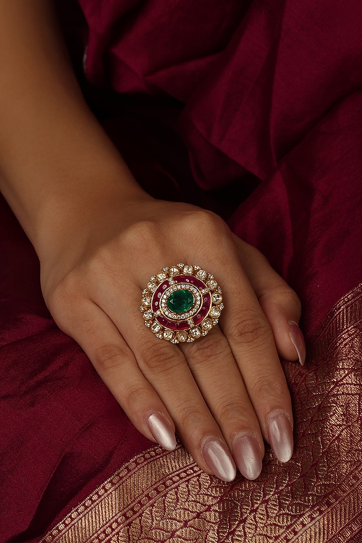 Gold Finish Brass Zaina Ring by Joules By Radhika at Pernia's Pop Up Shop