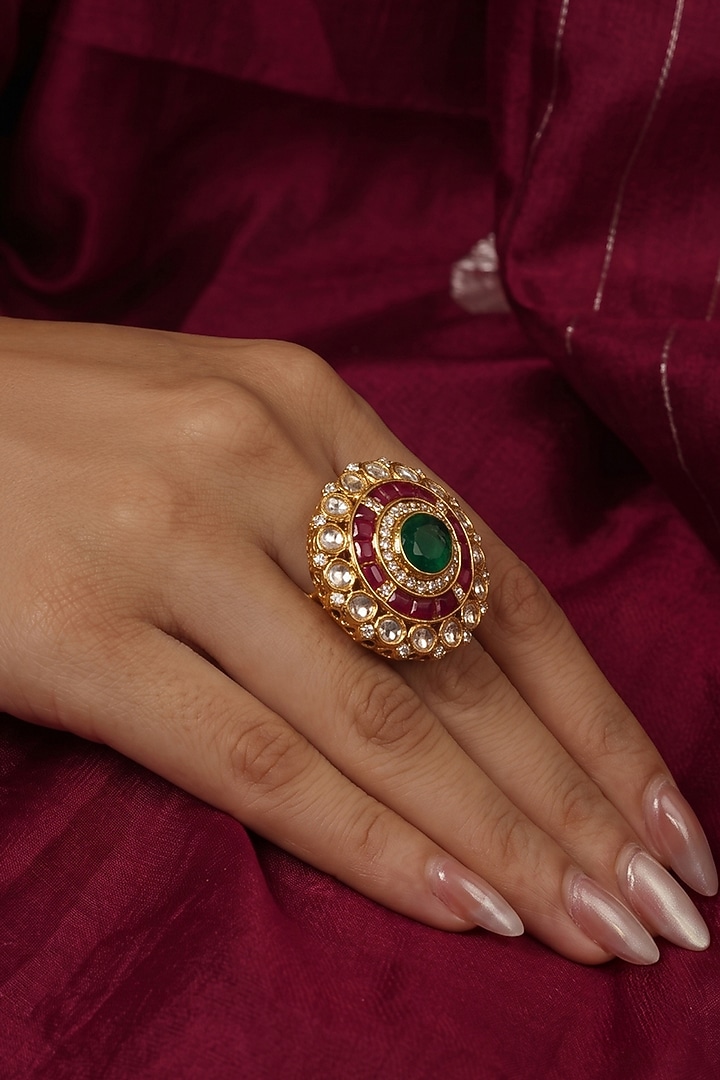 Gold Finish Brass Zaina Ring by Joules By Radhika at Pernia's Pop Up Shop