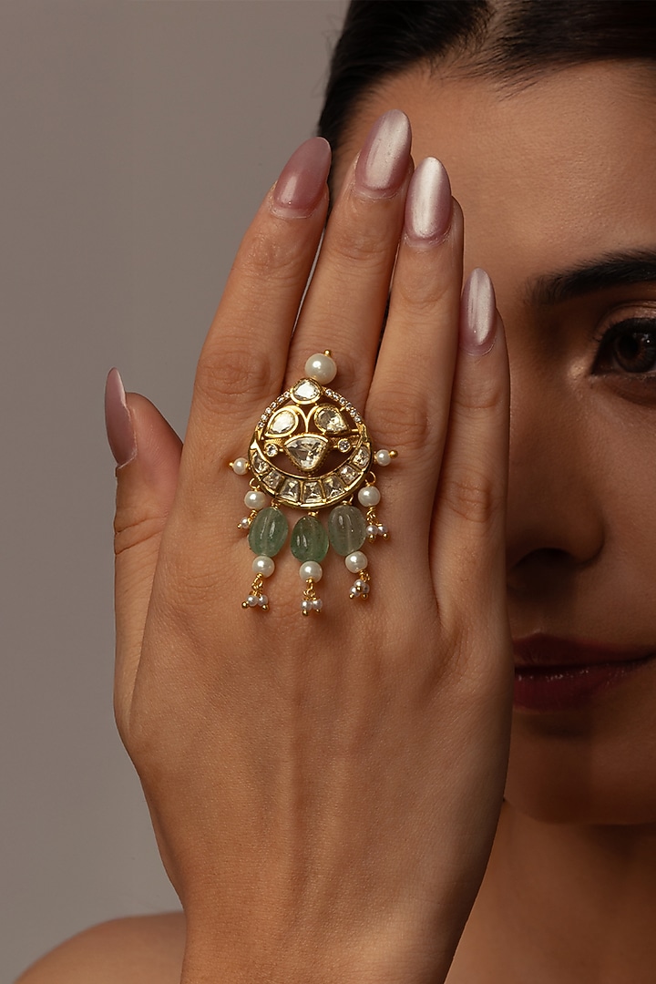 Gold Finish Brass Myra Ring by Joules By Radhika at Pernia's Pop Up Shop