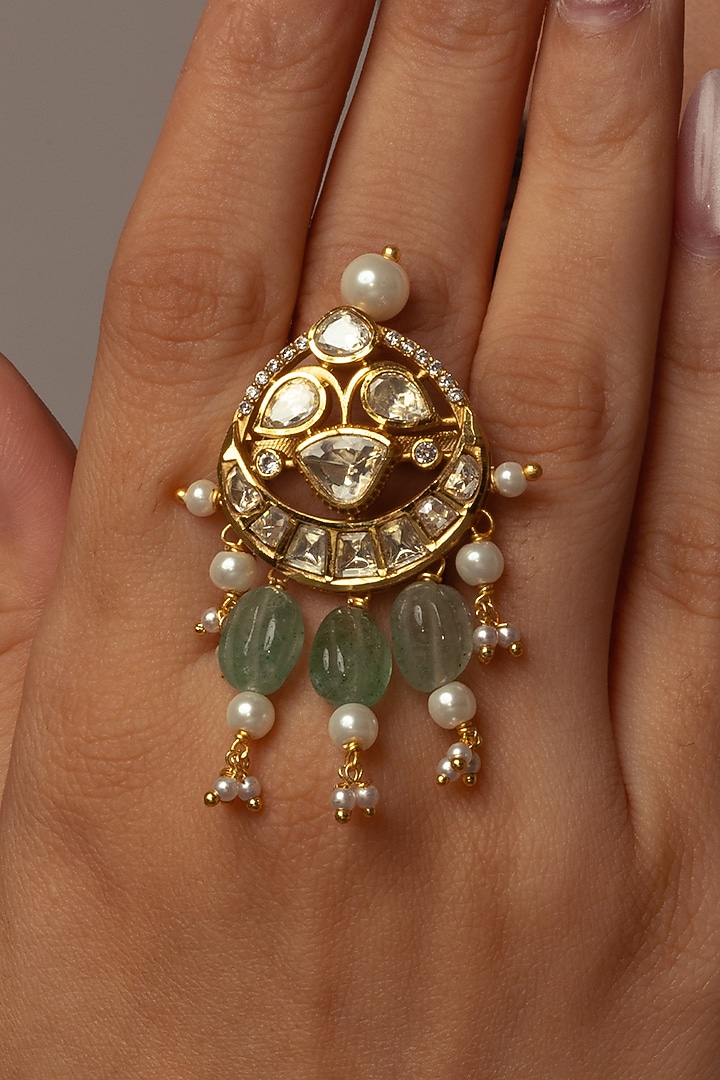 Gold Finish Brass Myra Ring by Joules By Radhika at Pernia's Pop Up Shop