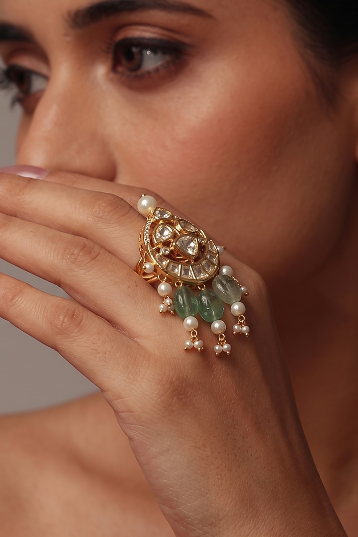 Gold Finish Brass Myra Ring by Joules By Radhika at Pernia's Pop Up Shop
