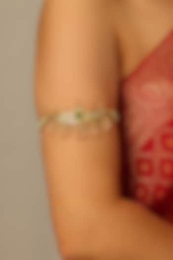 Gold Finish Kundan Polki & Green Stone Zaavya Armlet by Joules By Radhika at Pernia's Pop Up Shop