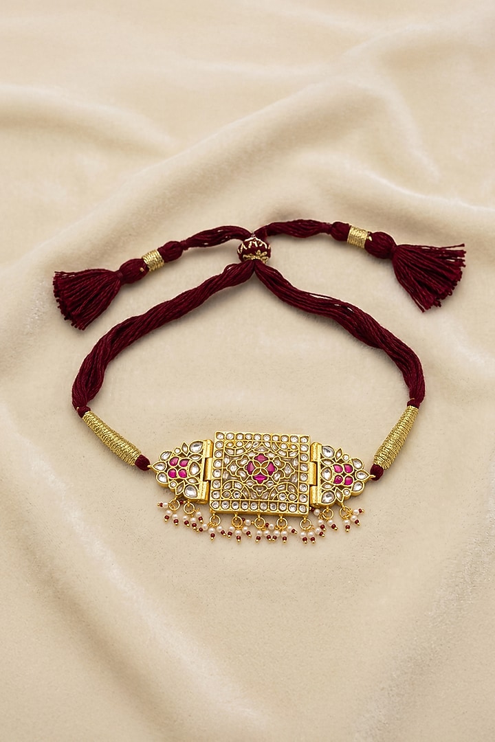 Gold Finish Kundan Polki & Red Stone Rayna Armlet by Joules By Radhika at Pernia's Pop Up Shop