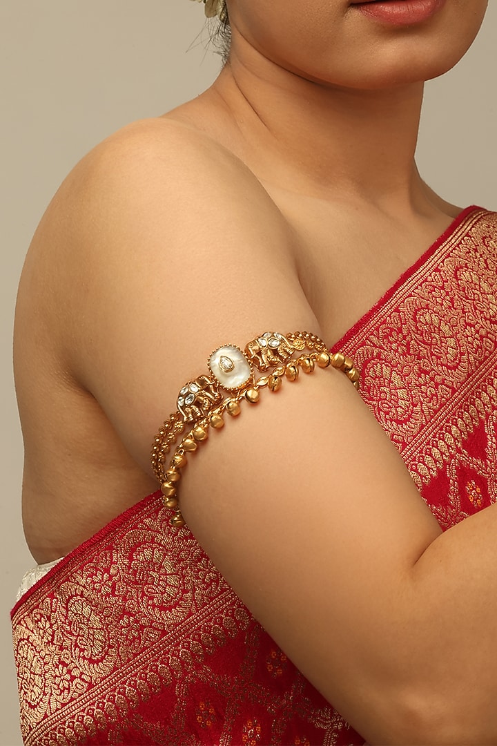 Gold Finish Brass Nayra Armlet by Joules By Radhika at Pernia's Pop Up Shop