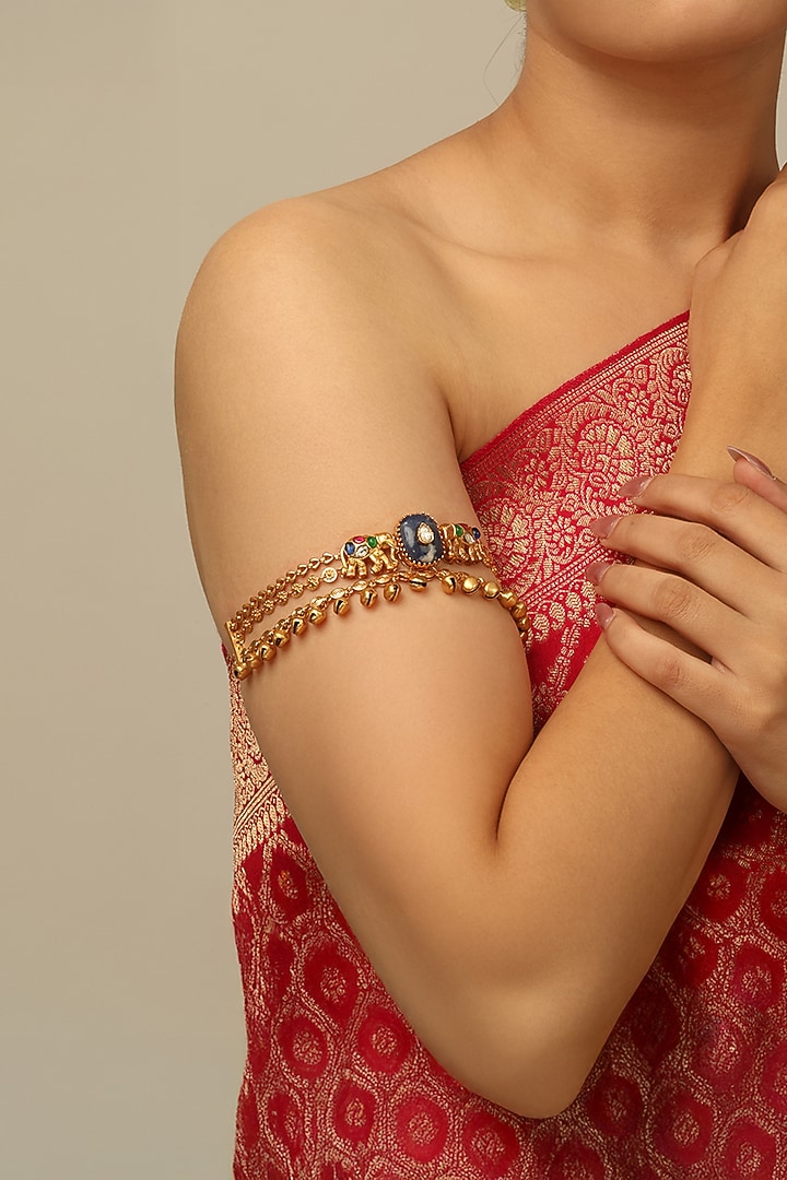 Gold Finish Brass Mehira Armlet by Joules By Radhika at Pernia's Pop Up Shop
