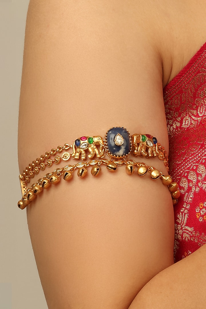 Gold Finish Brass Mehira Armlet by Joules By Radhika at Pernia's Pop Up Shop