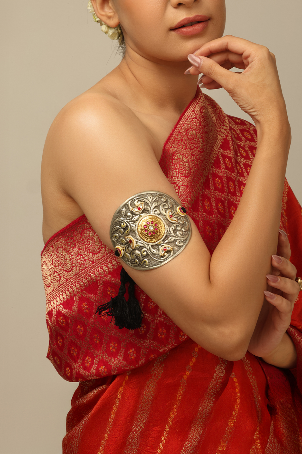 Gold Finish Kundan Polki Ruhani Armlet by Joules By Radhika