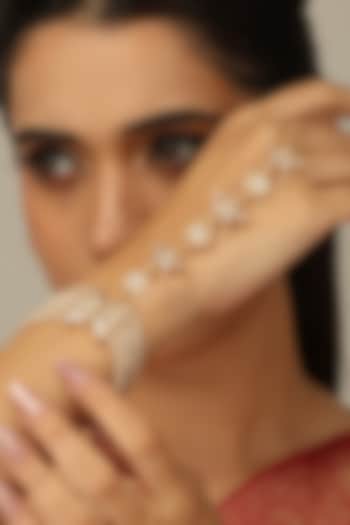 Gold Finish Kundan Polki & Pearl Lavya Haathphool by Joules By Radhika at Pernia's Pop Up Shop
