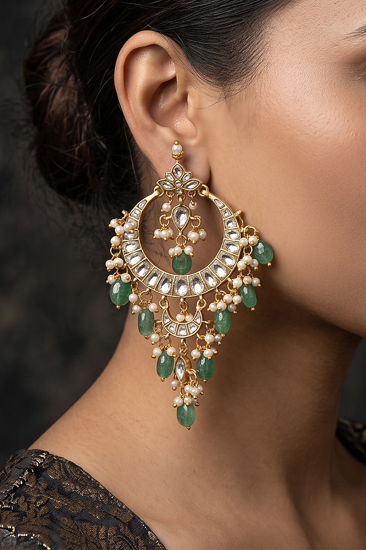 Gold Finish Brass Varnika Chandbali Earrings by Joules By Radhika at Pernia's Pop Up Shop
