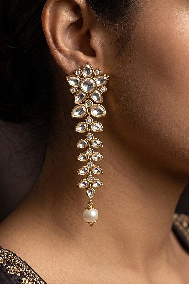 Gold Finish Brass Sahay Dangler Earrings by Joules By Radhika at Pernia's Pop Up Shop