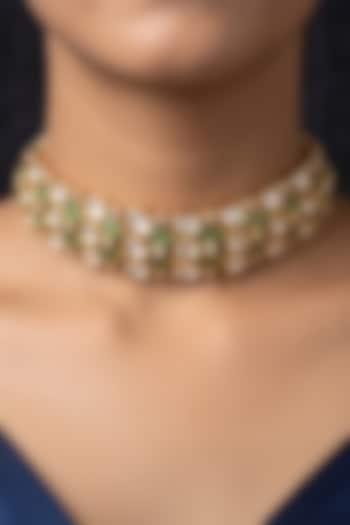 Gold Finish Brass Revanshi Choker Necklace Set by Joules By Radhika at Pernia's Pop Up Shop