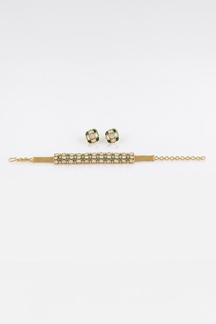 Gold Finish Brass Revanshi Choker Necklace Set by Joules By Radhika at Pernia's Pop Up Shop