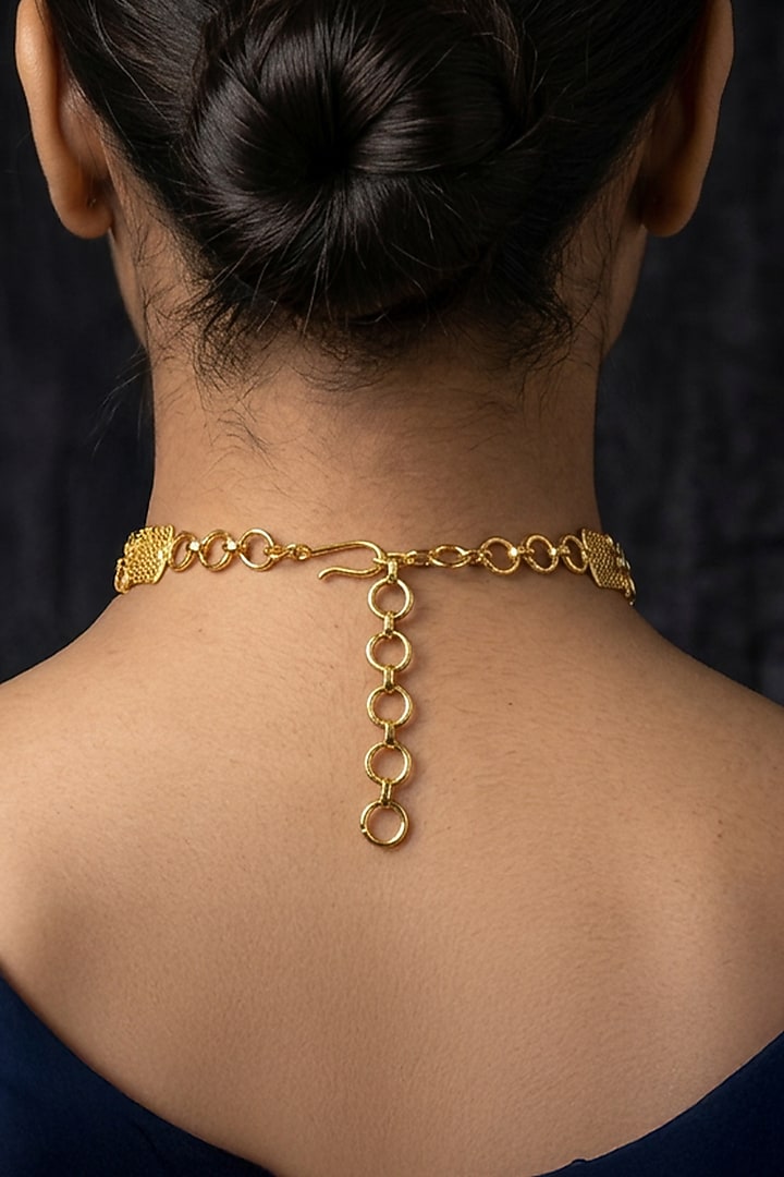 Gold Finish Brass Revanshi Choker Necklace Set by Joules By Radhika at Pernia's Pop Up Shop
