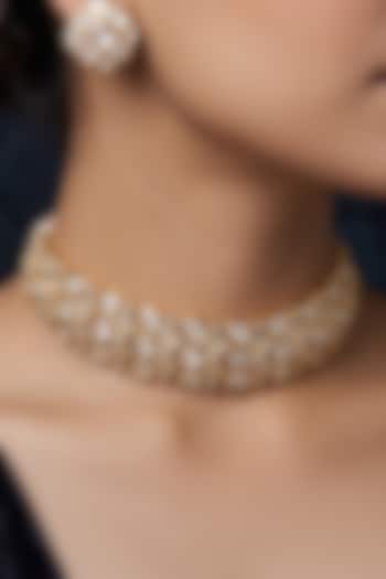 Gold Finish Brass Mishaya Choker Necklace Set by Joules By Radhika at Pernia's Pop Up Shop