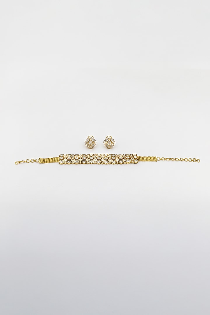 Gold Finish Brass Mishaya Choker Necklace Set by Joules By Radhika at Pernia's Pop Up Shop