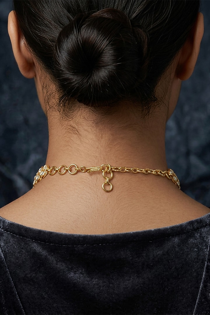 Gold Finish Brass Mishaya Choker Necklace Set by Joules By Radhika at Pernia's Pop Up Shop