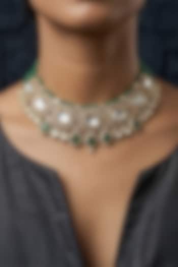 Gold Finish Brass Nyshaara Necklace Set by Joules By Radhika at Pernia's Pop Up Shop