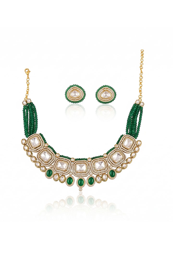 Gold Finish Brass Nyshaara Necklace Set by Joules By Radhika at Pernia's Pop Up Shop