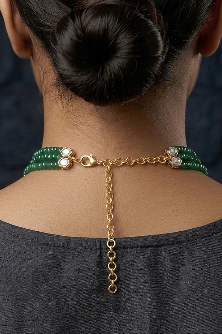 Gold Finish Brass Nyshaara Necklace Set by Joules By Radhika at Pernia's Pop Up Shop