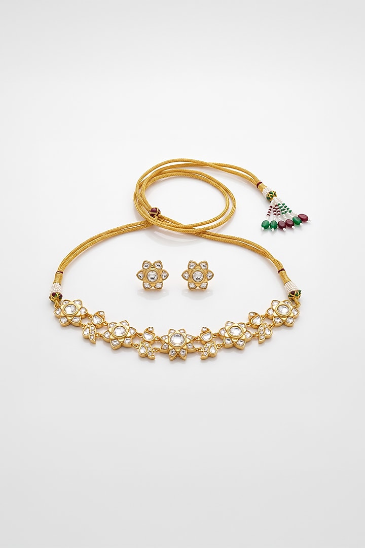 Gold Finish Brass Vaylina Choker Necklace Set by Joules By Radhika at Pernia's Pop Up Shop