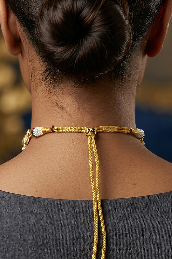 Gold Finish Brass Vaylina Choker Necklace Set by Joules By Radhika at Pernia's Pop Up Shop