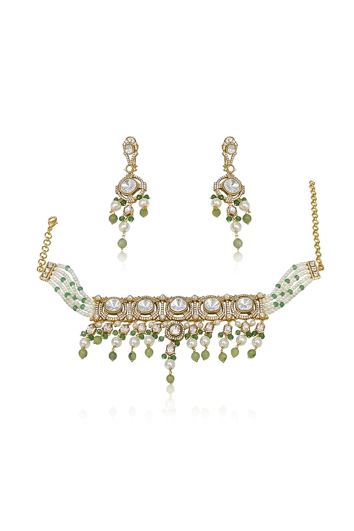 Gold Finish Brass Samvaya Choker Necklace Set by Joules By Radhika at Pernia's Pop Up Shop