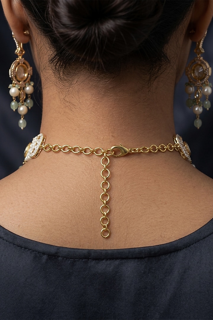 Gold Finish Brass Samvaya Choker Necklace Set by Joules By Radhika at Pernia's Pop Up Shop