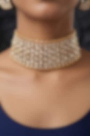 Gold Finish Brass Kairiya Choker Necklace Set by Joules By Radhika at Pernia's Pop Up Shop
