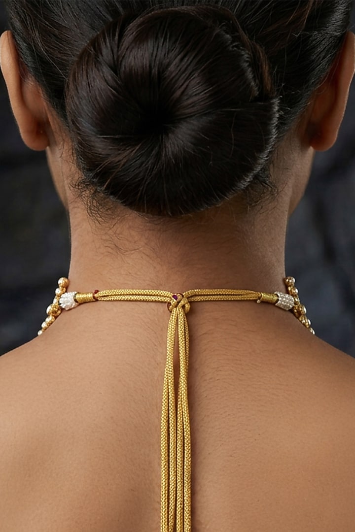 Gold Finish Brass Kairiya Choker Necklace Set by Joules By Radhika at Pernia's Pop Up Shop
