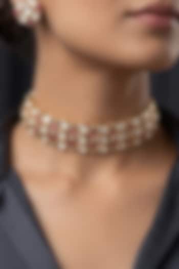 Gold Finish Brass Veshaya Choker Necklace Set by Joules By Radhika at Pernia's Pop Up Shop