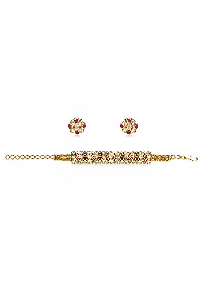 Gold Finish Brass Veshaya Choker Necklace Set by Joules By Radhika at Pernia's Pop Up Shop