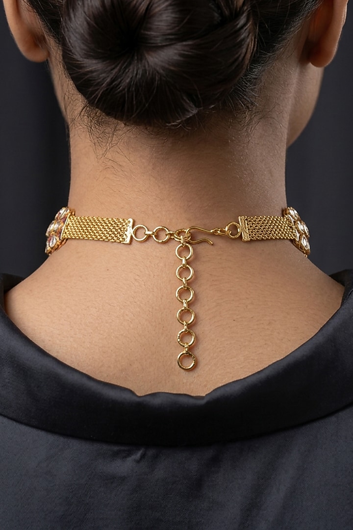 Gold Finish Brass Veshaya Choker Necklace Set by Joules By Radhika at Pernia's Pop Up Shop