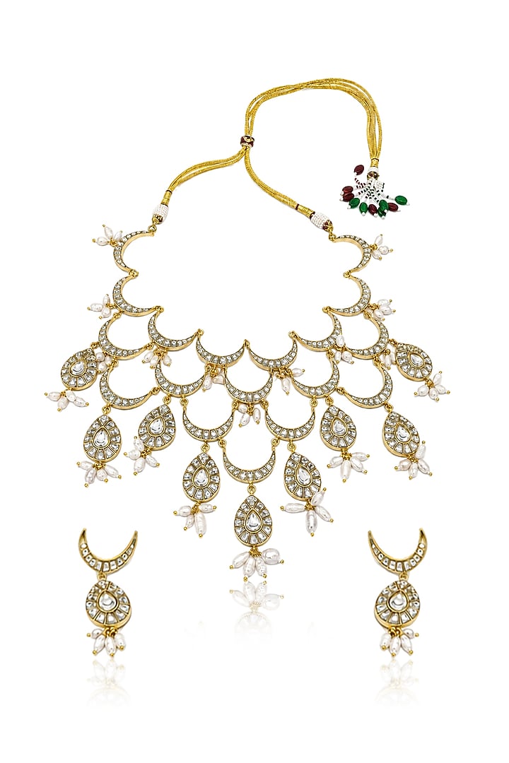 Gold Finish Brass Nirvani Necklace Set by Joules By Radhika at Pernia's Pop Up Shop