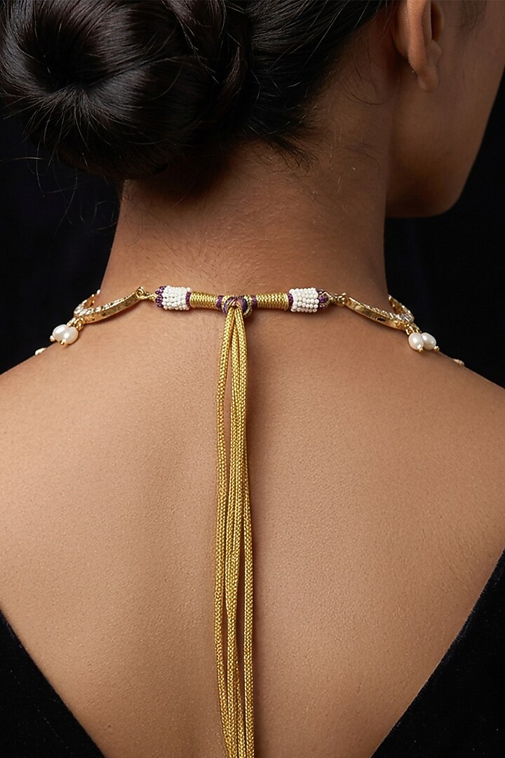 Gold Finish Brass Nirvani Necklace Set by Joules By Radhika at Pernia's Pop Up Shop