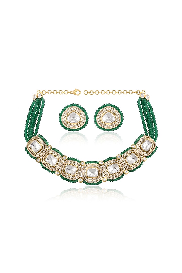 Gold Finish Brass Sayoni Choker Necklace Set by Joules By Radhika at Pernia's Pop Up Shop