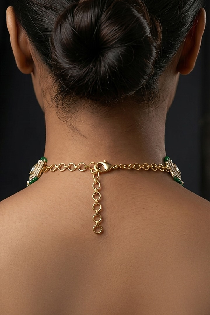Gold Finish Brass Sayoni Choker Necklace Set by Joules By Radhika at Pernia's Pop Up Shop
