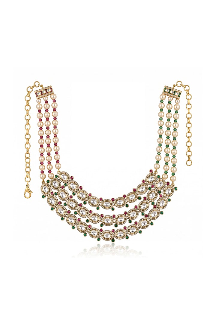 Gold Finish Brass Kavisha Layered Necklace by Joules By Radhika at Pernia's Pop Up Shop