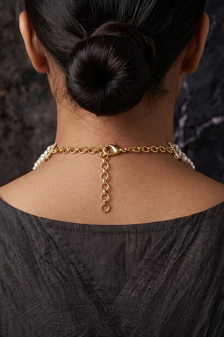 Gold Finish Brass Kavisha Layered Necklace by Joules By Radhika at Pernia's Pop Up Shop