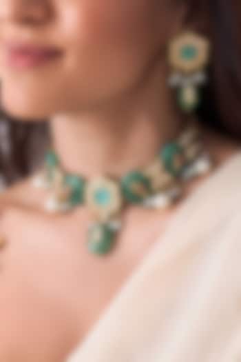 Gold Finish Brass Pravya Necklace Set by Joules By Radhika at Pernia's Pop Up Shop