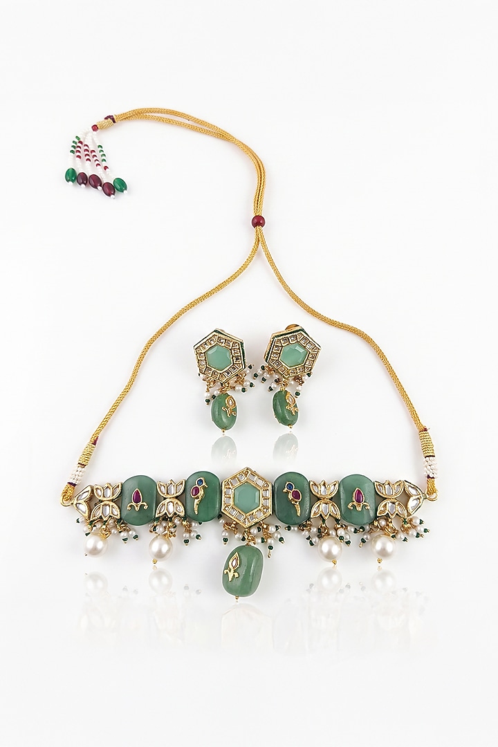 Gold Finish Brass Pravya Necklace Set by Joules By Radhika at Pernia's Pop Up Shop