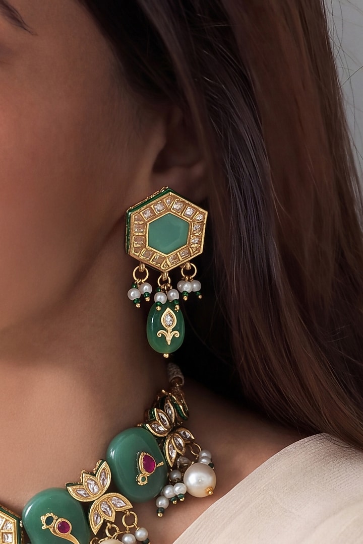 Gold Finish Brass Pravya Necklace Set by Joules By Radhika at Pernia's Pop Up Shop