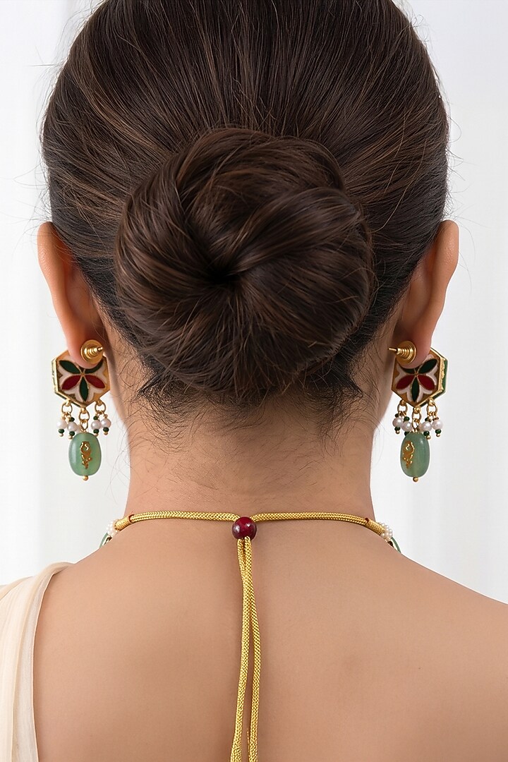 Gold Finish Brass Pravya Necklace Set by Joules By Radhika at Pernia's Pop Up Shop