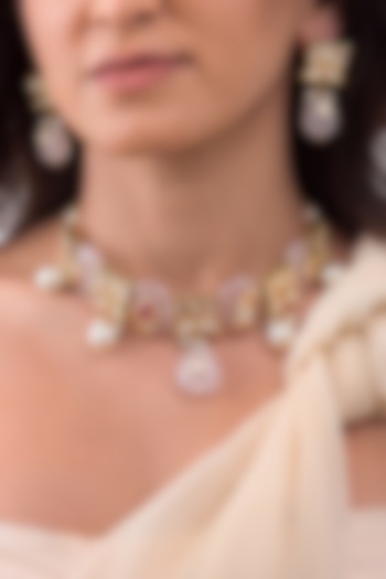 Gold Finish Brass Lavesha Necklace Set by Joules By Radhika at Pernia's Pop Up Shop