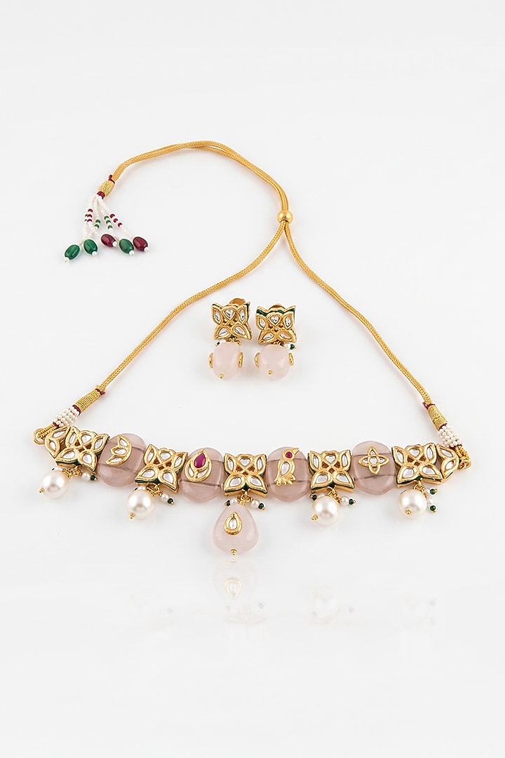 Gold Finish Brass Lavesha Necklace Set by Joules By Radhika at Pernia's Pop Up Shop